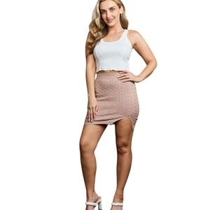 Hidden Brand Cable Knit‎ Mini Skirt Mocha Slit Side Sweater Skirt M NWT